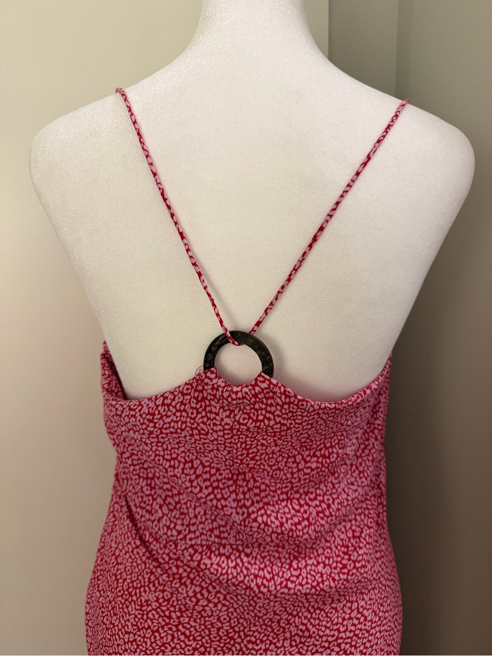 Zara Pink and Red Leopard Print Maxi Summer Dress with Wooden Ring Details - Picture 4 of 8